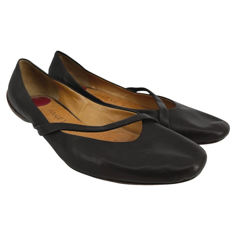 Angelo Figus Ballet Flats Slip On Leather Strap Almond Toe Wooden Brown 6